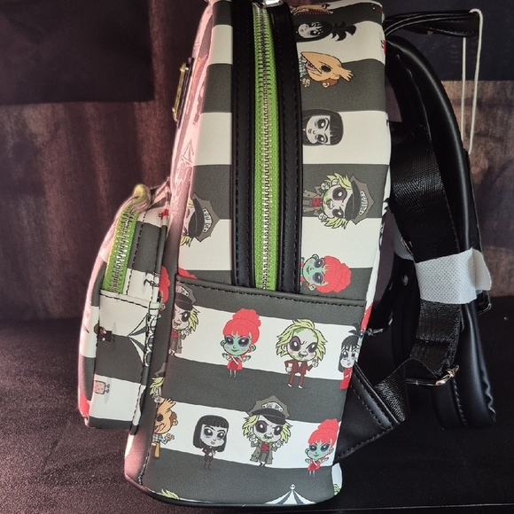 Loungefly Beetlejuice Kids Backpack - Black, White, and Green - Picture 2 of 3